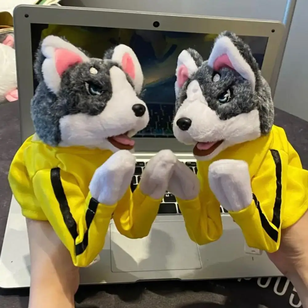 Plush Animal Boxing Dog Interactive Hand Puppet Glove Performance Doll Vocal Finger Doll Husky Gloves Doll Kung Fu Animal Toy