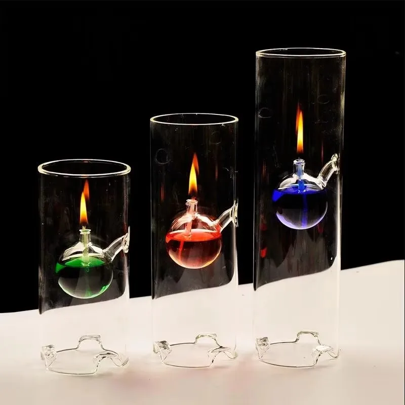 3pcs/pack Diameter=8cm Different Height Glass Oil Lamp Home Deocration Transparent Glassware Wedding Live Prop Birthday Gift