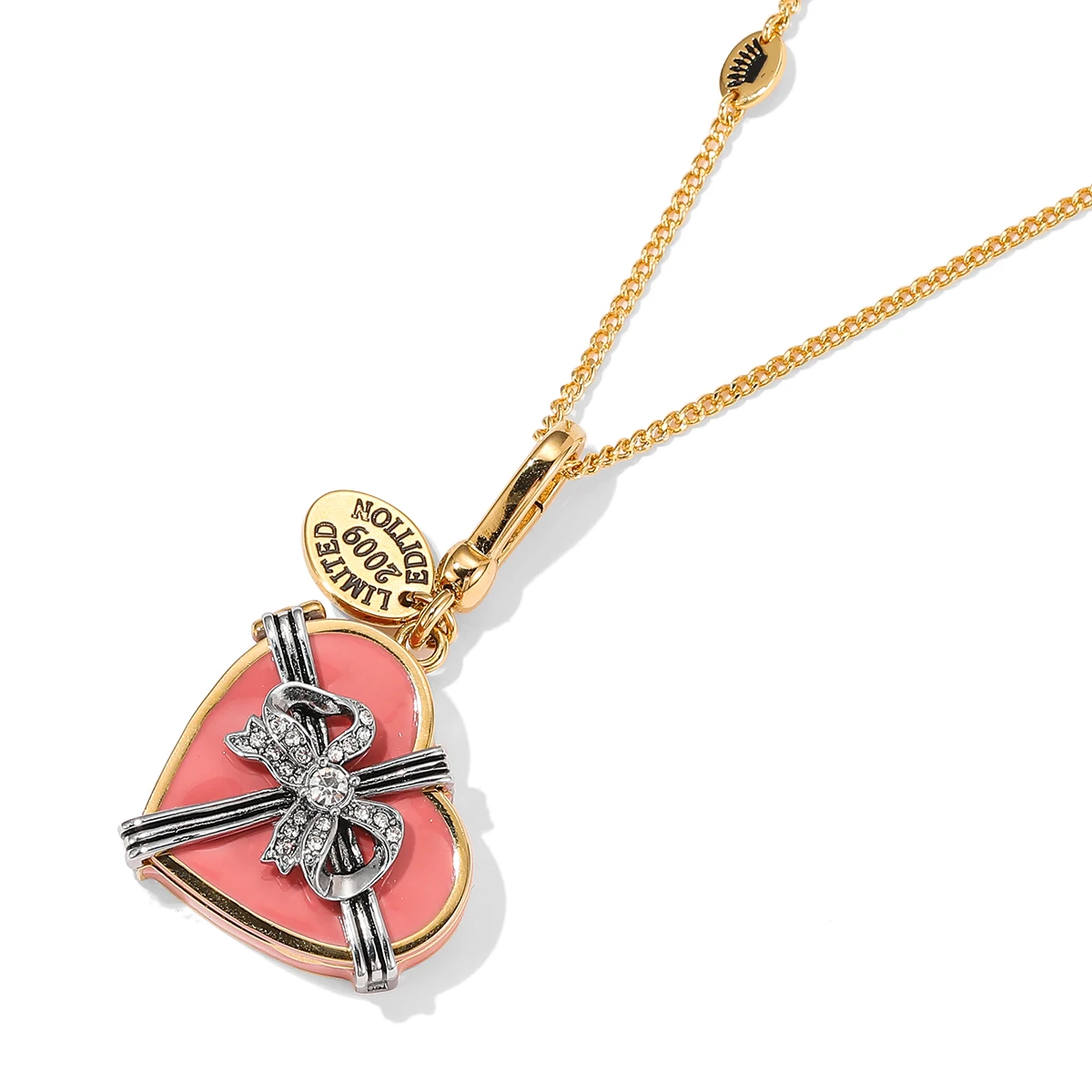 Luxurious and high-grade enamel glaze can open colored crystal box pendant necklace fashion bow pink love key chain.