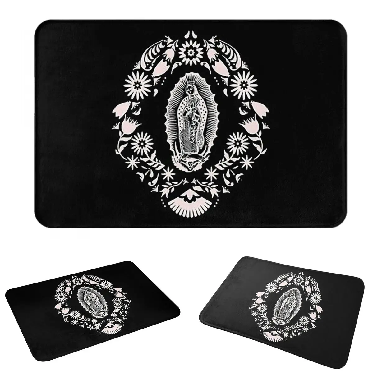 Virgin Of Guadalupe With Otomi Patterns Virgin Mary Doormat Dust-proo Carpet Rug Kitchen Entrance Home Floor Mat for Bedroom