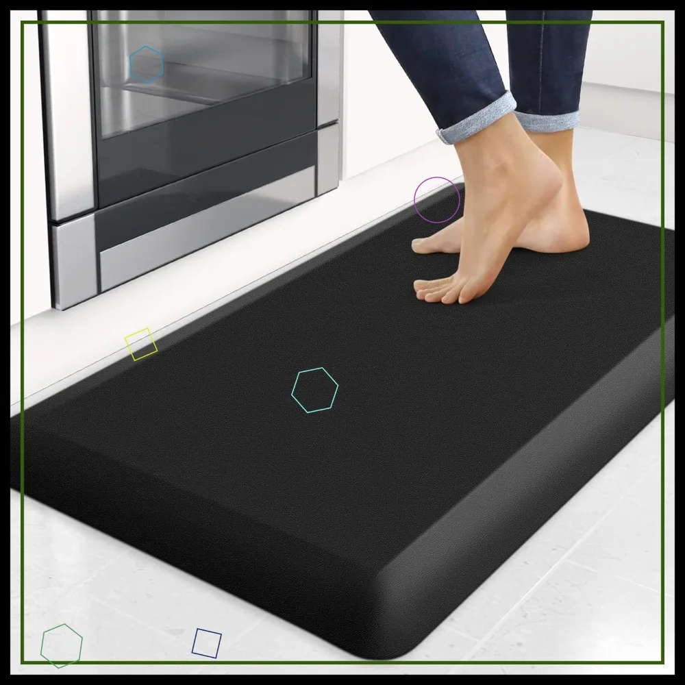 

Thick Anti-Fatigue Kitchen Floor Mat, Non-Slip Water Resistant for Home Office Standing Desk - Black