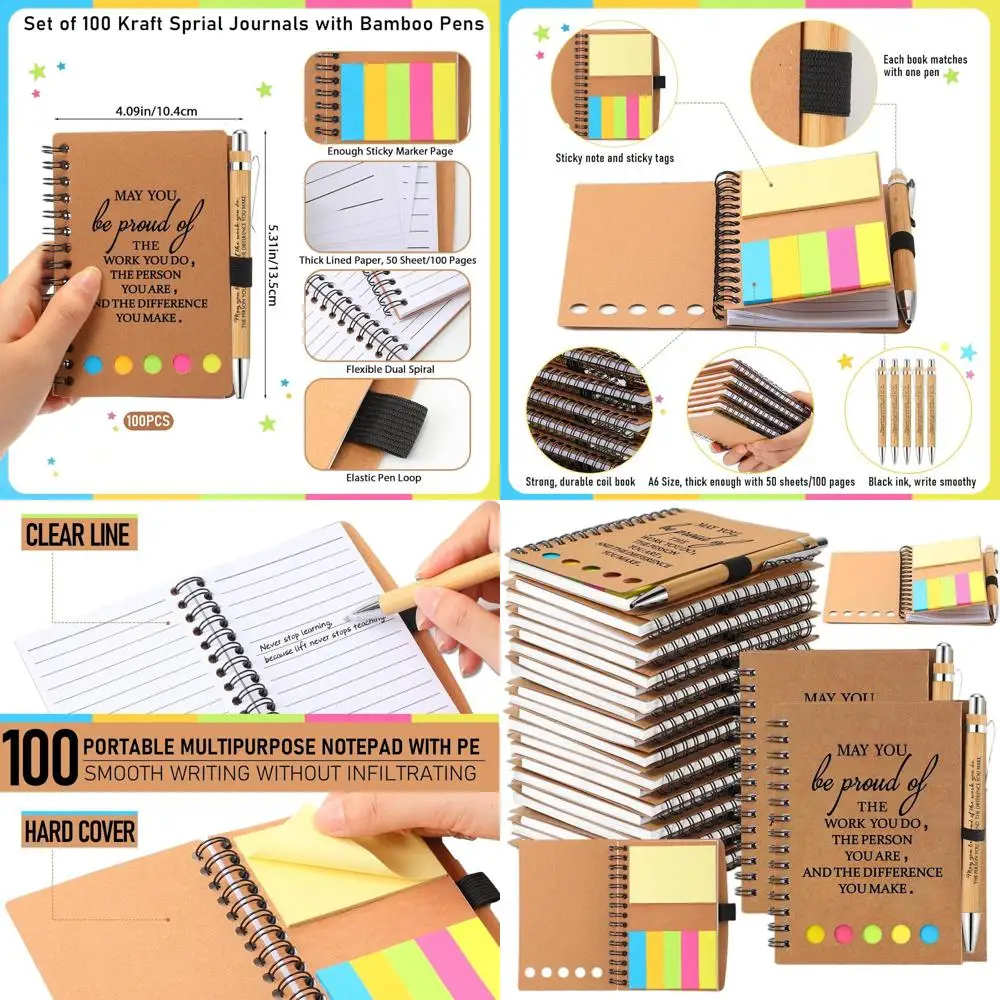 

Наборы вдохновляющих спиральных блокнотов и мотивационных ручек для поощрения команды - 100 комплектов