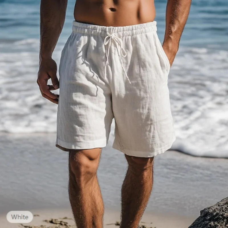 

Summer Mens Linen Solid Color Short Lightweight Gym Pants Cotton Beach Shorts Men Fitness Sport Large Breathable Short Homme