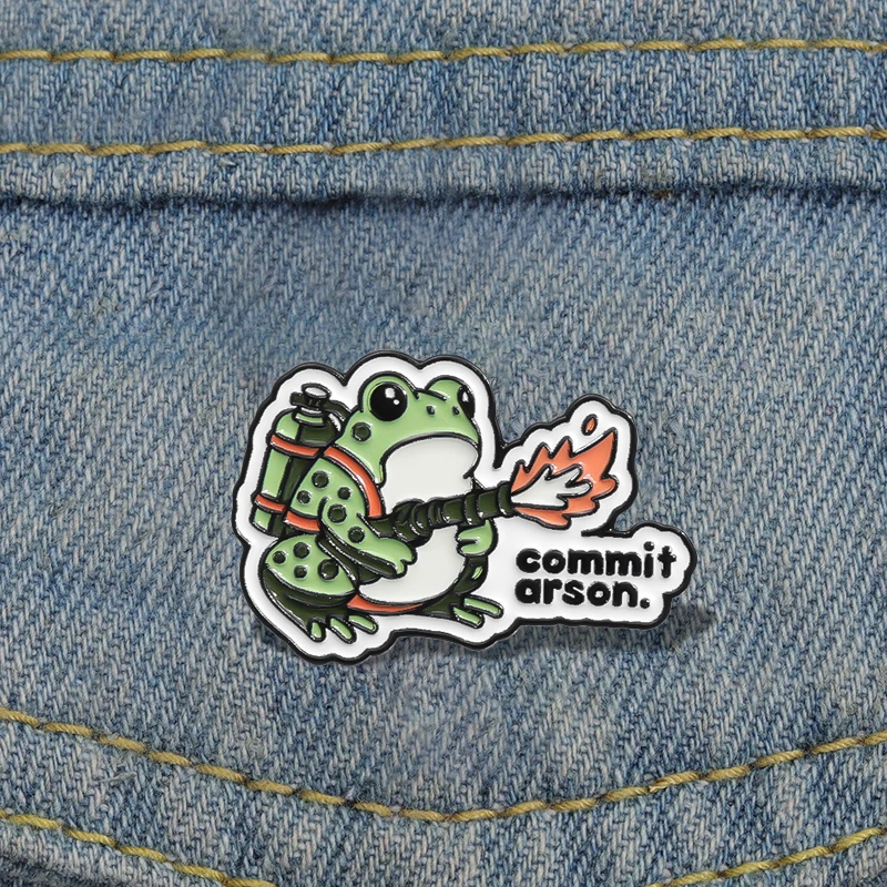 Frog Commit Arson Enamel Pins Custom Creative Interesting Brooches Lapel Badges Cartoon Animal Jewelry Gift for Friends