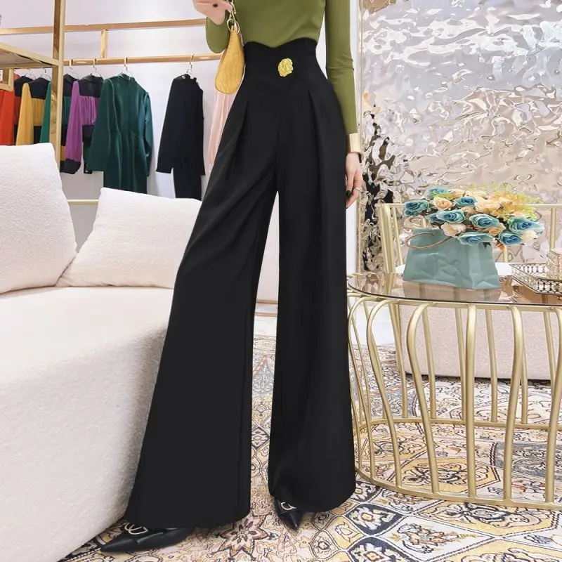 

Women's Loose Spring Summer 2024 New High Waist Wide Legs Slim Casual Trousers Korean Fashion Female Suit Straight Pants Q501