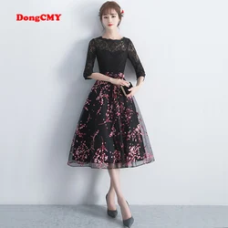 DongCMY New Arrival Flowers Short Black Color Prom dress Elegant Party Women Evening Party Dresses