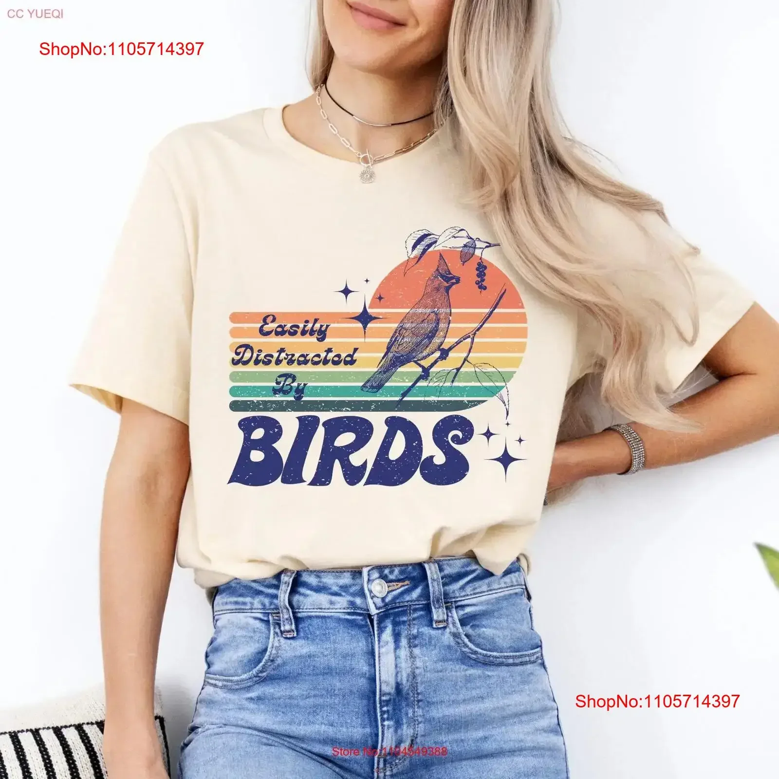 Easily Distracted by Birds T Shirt Bird Lover Birder Birding Nature vintage Washed homme Slightly Breathable Casual streetwear