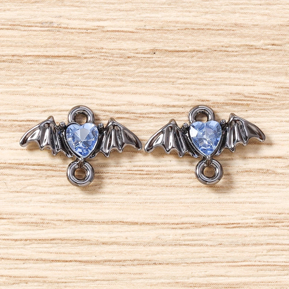 5 Stück 15 x 11 mm niedliche bunte Kristall-Metall-Herzflügel-Anhänger-Verbinder für die Schmuckherstellung, Halsketten, Armbänder, DIY-Bastelbedarf – Detail 17