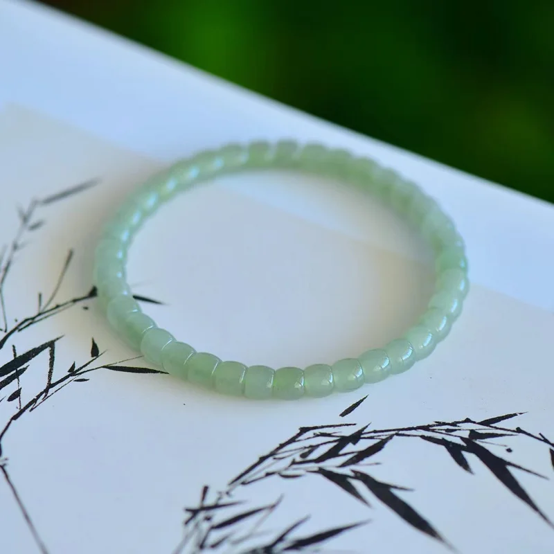 Natural Hetian jade Qinghai material straight cut single Circle Bracelet