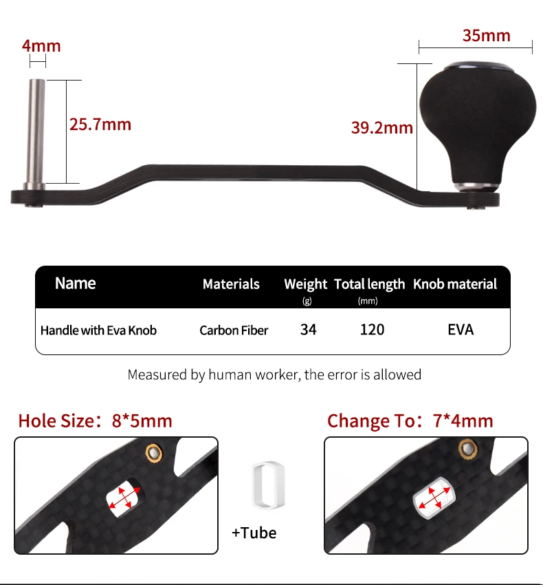 Kawa Neuer Angelrollengriff aus Kohlefaser mit EVA-Knopf, Länge 120mm, Größe 7x4 und 8x5mm für D/S Salzwasser-Angelzubehör – Detail 5