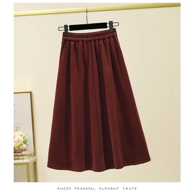 Casual High Waist Loose Asymmetrical Long A-line Pleated Skirt Korean Fashion Streetwear Basics Autumn Winter Plus Size Clothing