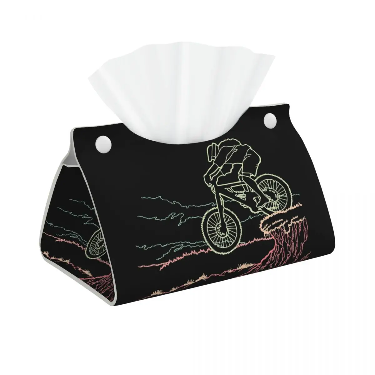 Custom Mountain Biker Bicycle Facial Tissue Box Cover Rectangular Bike Rider PU Leather Tissue Box Holder for Car Office