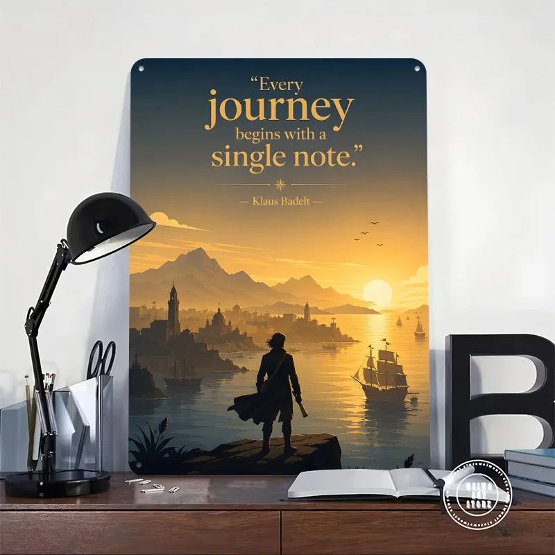 Journey Begins With a Single Note 3D Texture Printed Poster Custom Vintage Metal Tin Plate Sign for Wall Art Garage Accessories