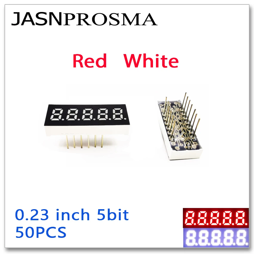 

JASNPROSMA 50PCS 0.23 inch 7 Segment five 5 bit digit Tube red white Common Cathode Anode LED Display 0.23" bits 0.23inch