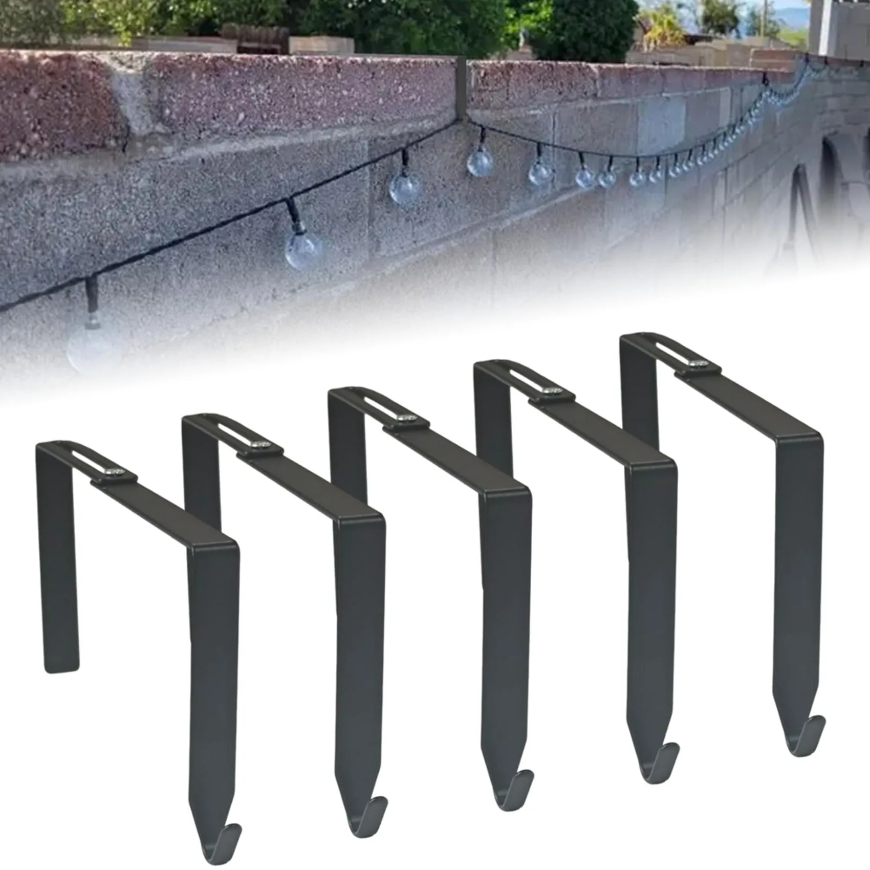 ABFU-Adjustable Outdoor Light String Hooks For 3.2-6 Inch Concrete Cinder Block Wall And Fences, 15 Pcs String Light Hangers
