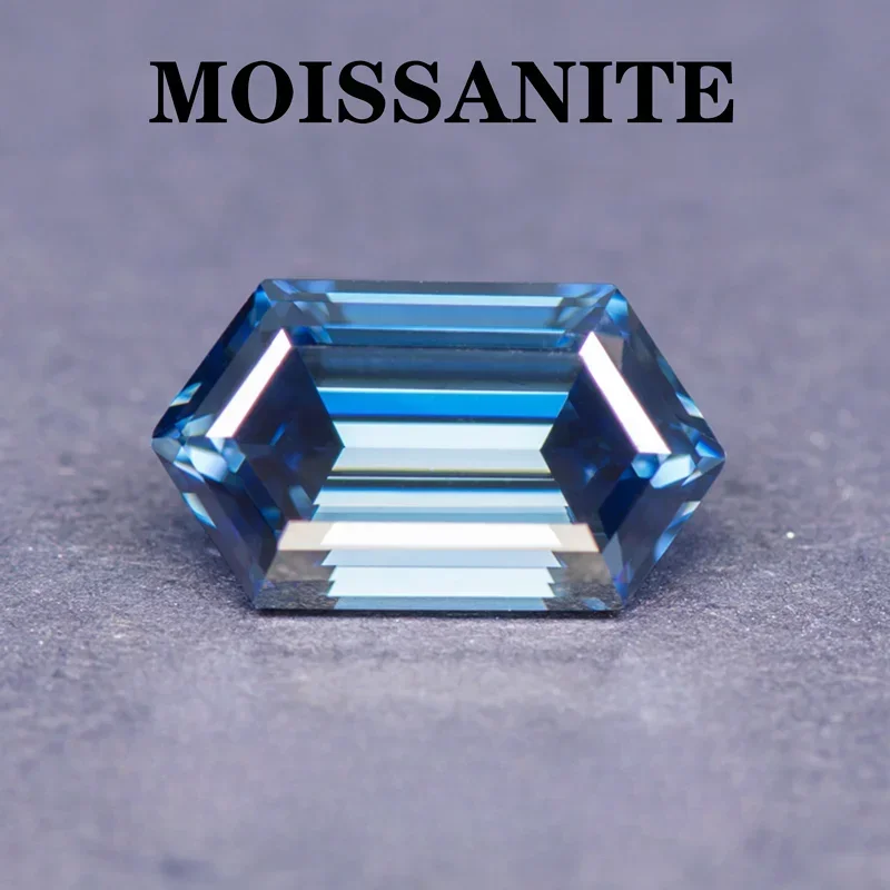 Moissanite Stone Natural Royal Blue Color Long Hexagon Cut DIY  Advanced Charms Jewelry Rings Earrings Making with Certificate