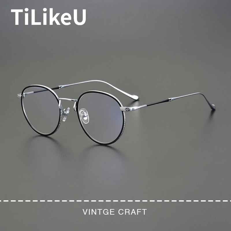 

Japanese Brand Designer Handmade Glasses Frame Literary Retro Pure Titanium Round M-3058 Men Women Myopia Optical Eyeglass Frame