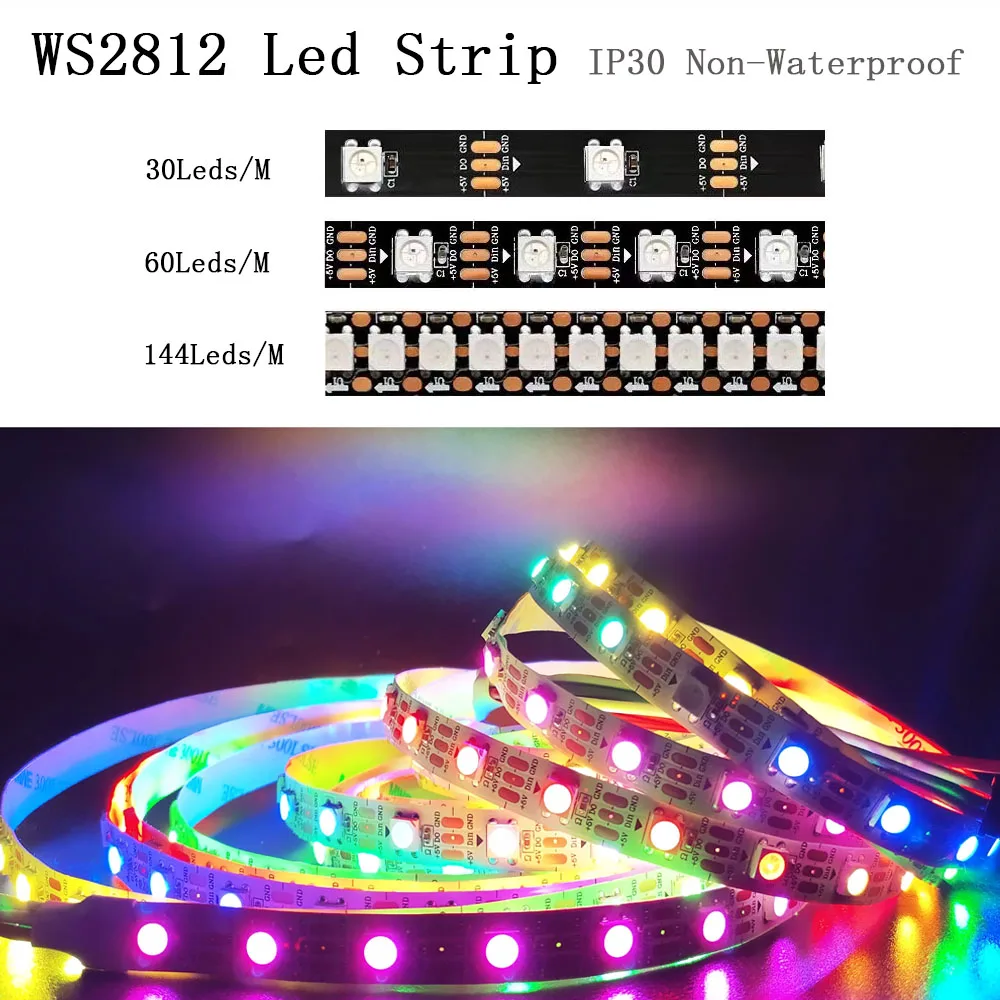 DC5V WS2812B個別にアドレス指定5050 rgb ledストリップWS2812スマートピクセルledライト30/60/144leds/メートル防水IP30/IP65/IP67