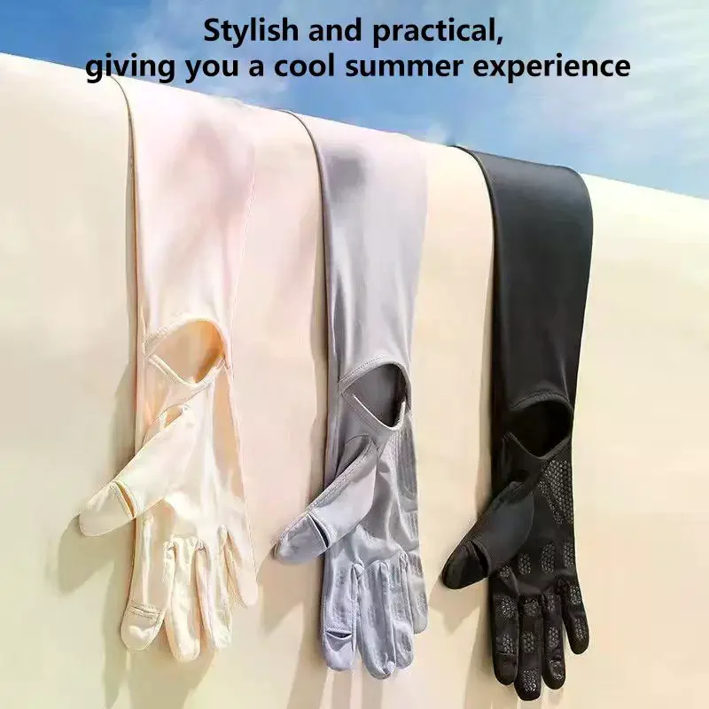 Summer Sun Protection Sleeves For Women, Loose-fitting, Breathable, Ice Silk Arm Sleeves And Gloves, For Driving, UV Protection