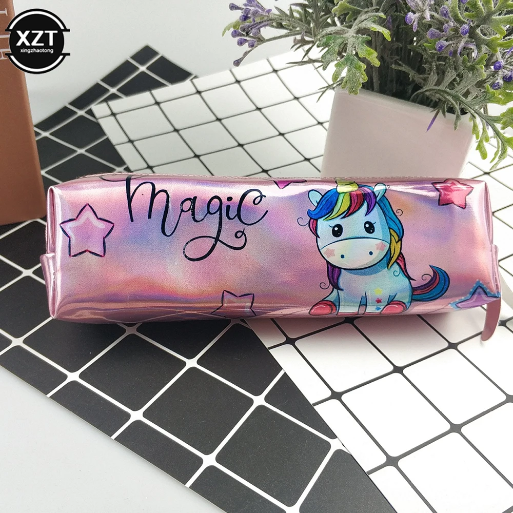 Estuche para lápices holográfico con láser de unicornio, bolsa para bolígrafos para niñas, niños, estudiantes, caja de bolígrafos impermeable de