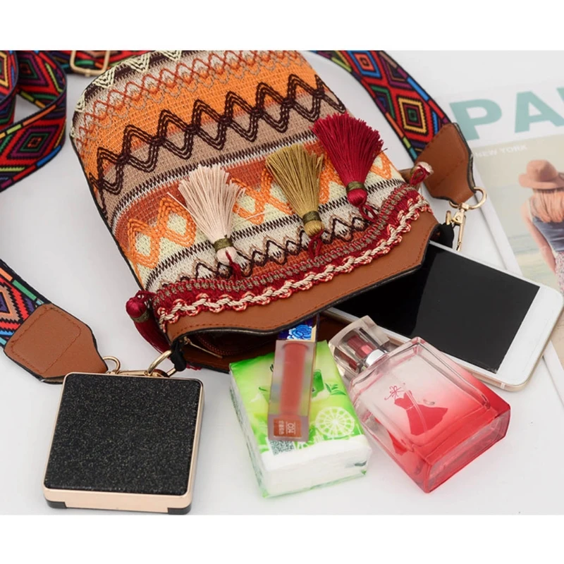 Женская винтажная этническая сумка на плечо с вышивкой в стиле бохо, хиппи, сумка-мессенджер с кисточками, пляжная сумка через плечо для девочек, кошелек для телефона, сумка