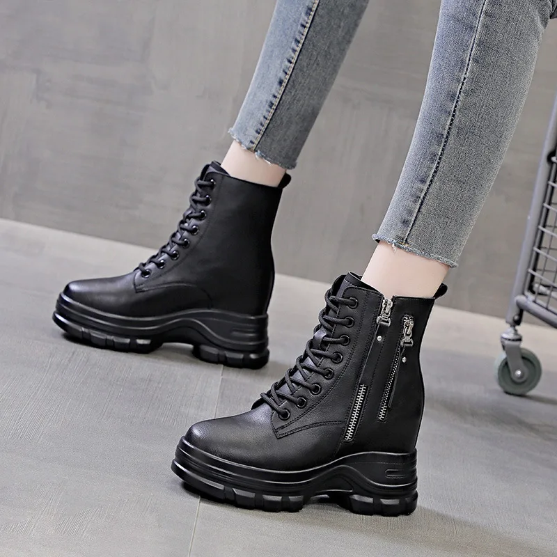 2023 Autumn Winter Shoes Women High Heels Boots Fashion Ladies Ankle Boots Brand Woman Warm Shoes Height Increasing 3cm A4836