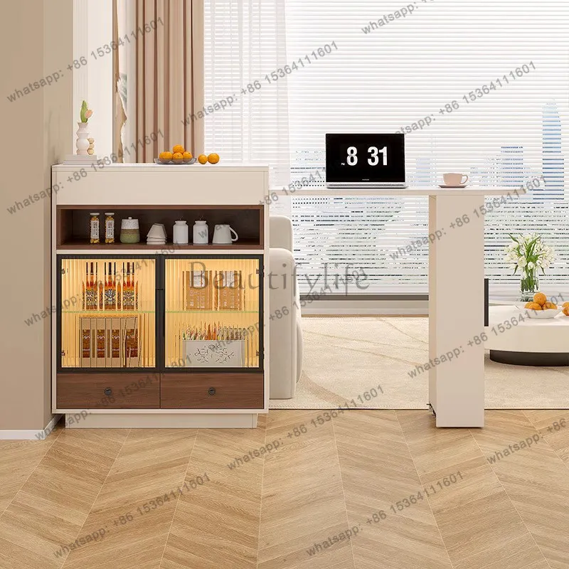 Cream wind medieval bar counter, living room telescopic partition locker, entrance bar counter, dining side integrated cabinet