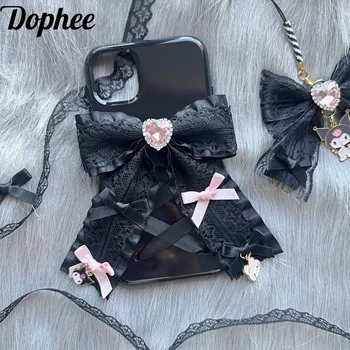 Dophee Originele Handgemaakte Hart Diamanten Boog Mobiele Telefoon Beschermhoes Iphone 14 15 16 pro max Telefoon Cover Jong Meisje Soft Shell
