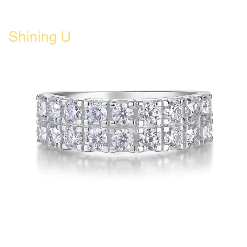 

Сияющее серебро U S925, цвет D, муассанит, два ряда, кольцо с драгоценными камнями для женщин, ювелирные изделия, подарок