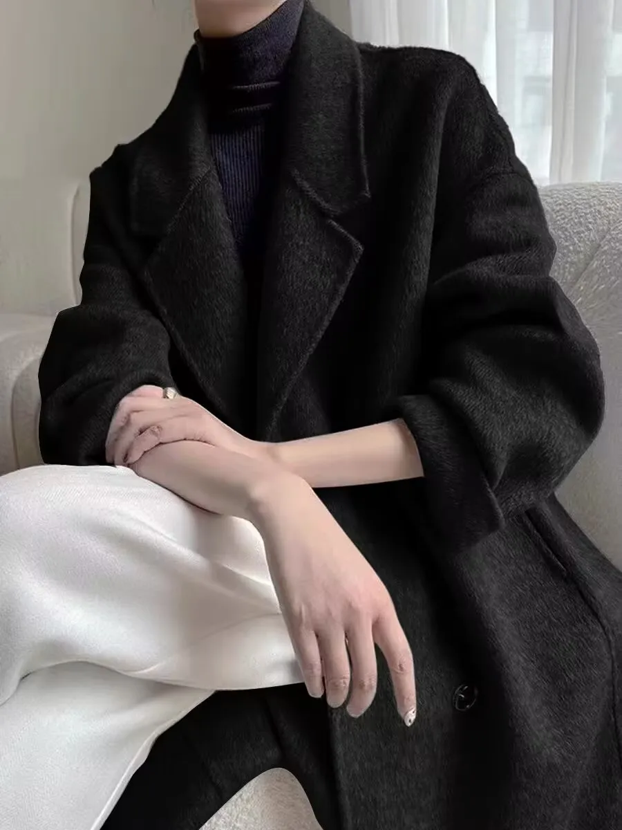 

Двустороннее шерстяное пальто Bla для женщин, длинное, осенне-зимнее, новинка, в стиле Одри Хепберн, корейская версия