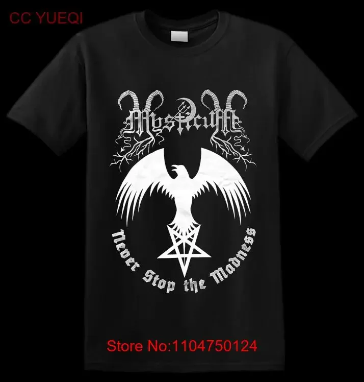 Kaus MYSTICUM 'Never Stop The Madness' Atasan Melar Dicuci Antik untuk Pakaian Sehari-hari Homme Grafis Serbaguna Uniseks