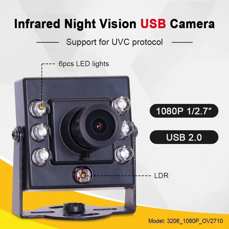 New 3206 1080P OV2710 Mini USB Industrial Camera 2.8mm 120degrees IR850 Wide Angle Lens Full HD Infrared Night Vision CMOS Senso