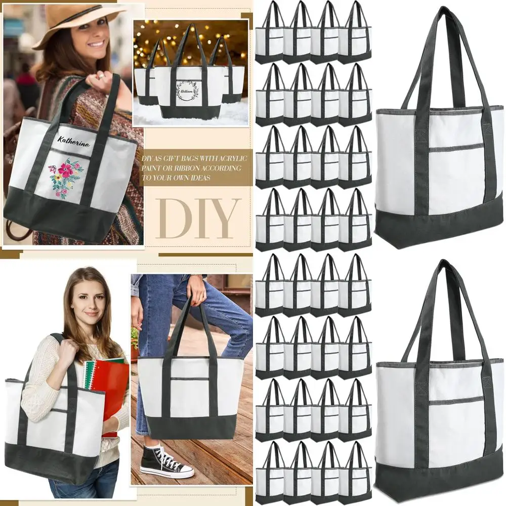 

16-Pack Canvas Tote Bags with Pocket, 18 Reusable Shopping Bags for Women, Mothers, DIY Projects