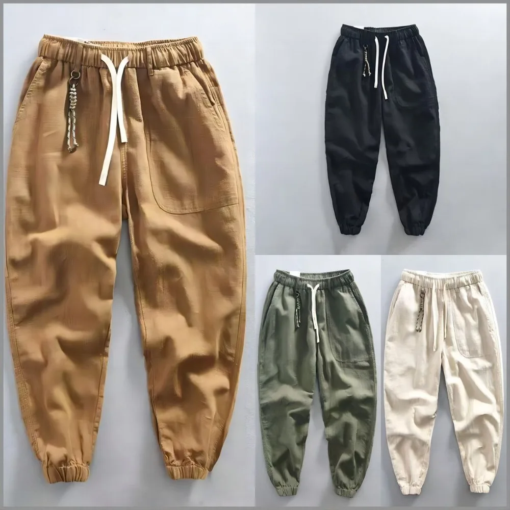 Invisible Open Crotch Outdoor Sex Large Size Nine-point Pants Summer Casual Pant Men Loose Cotton Linen Thin Wide-leg Trousers