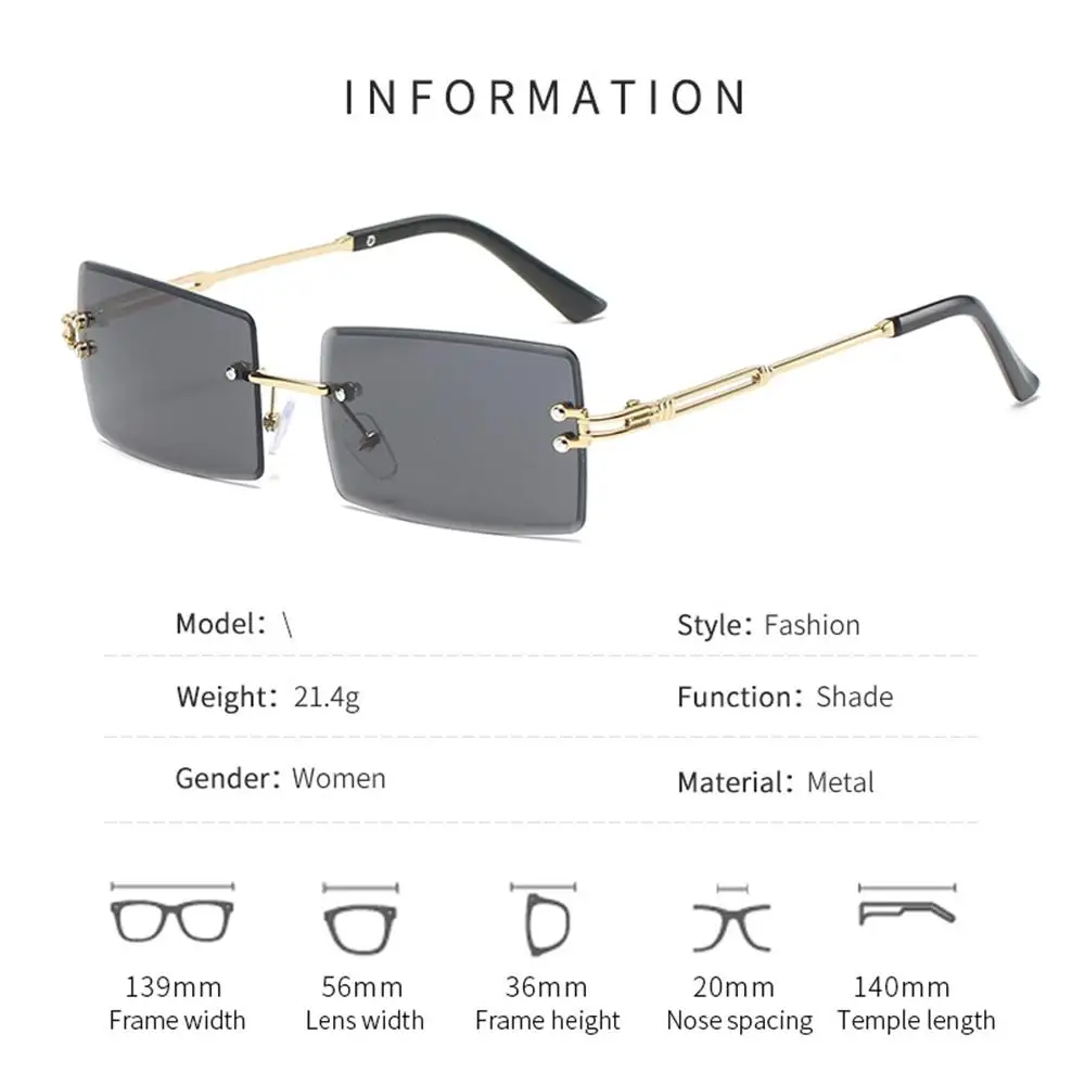 Fashion Vintage Rimless Square Sunglasses Women Men Luxury Brand Designer Popular Travel Driving Metal Leopard Head Sun Glasses