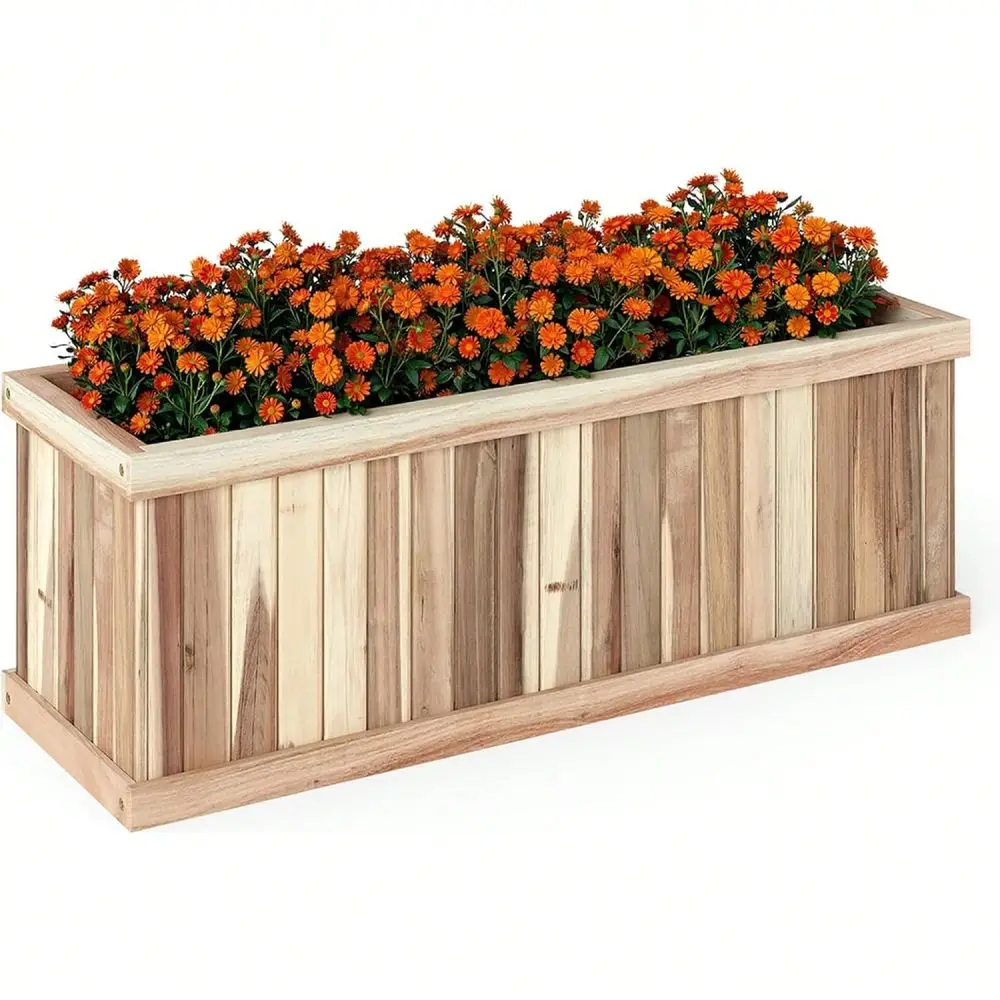 

Wood Raised Garden Bed, Rectangular Planter Box W Drainage Gaps, Floor Standing Window Mount For Flower Vegetable Herb Fruit, O