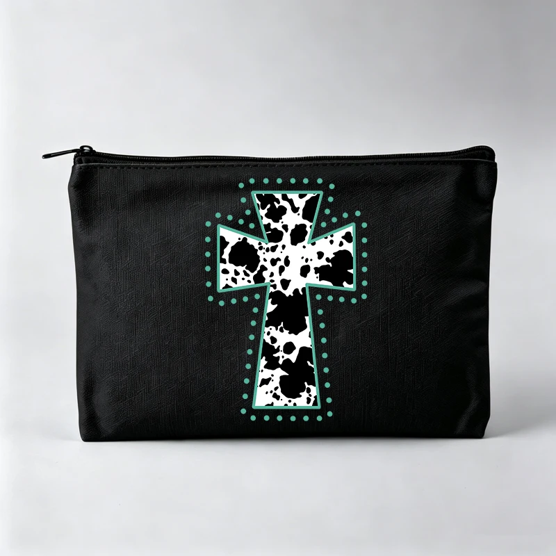 Women's Cow Print Cross Makeup Bag, Western Style Cosmetic Pouch for Daily Use
