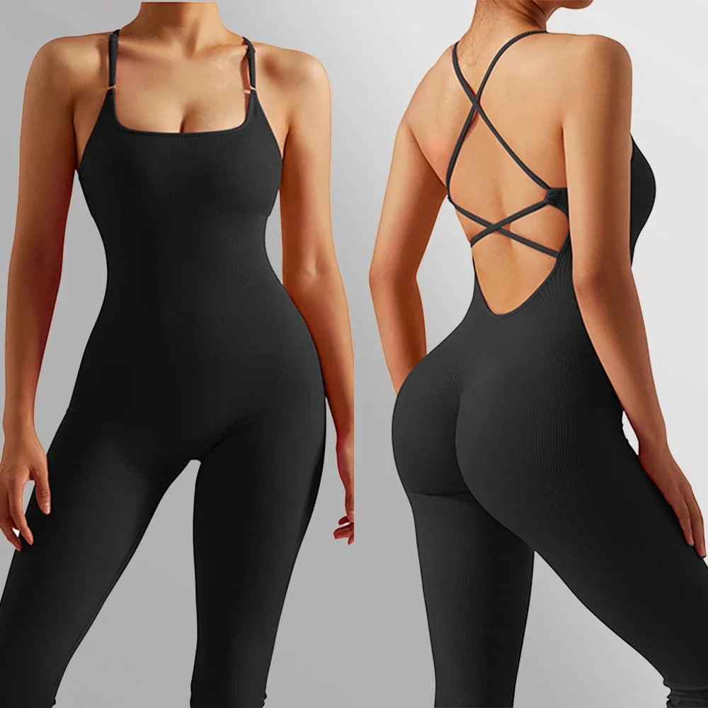Спортивная одежда для йоги с открытой спиной и красивой спиной, женская повседневная уличная одежда, спортивный комбинезон с широкими штанинами для бега, фитнеса, йоги, боди, комбинезоны