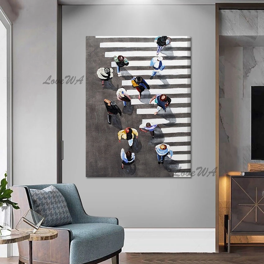 

People Crossing The Road Latest Abstract Wall Painting Designs Home Interior Decoration Accessories Quality Artwork Unframed