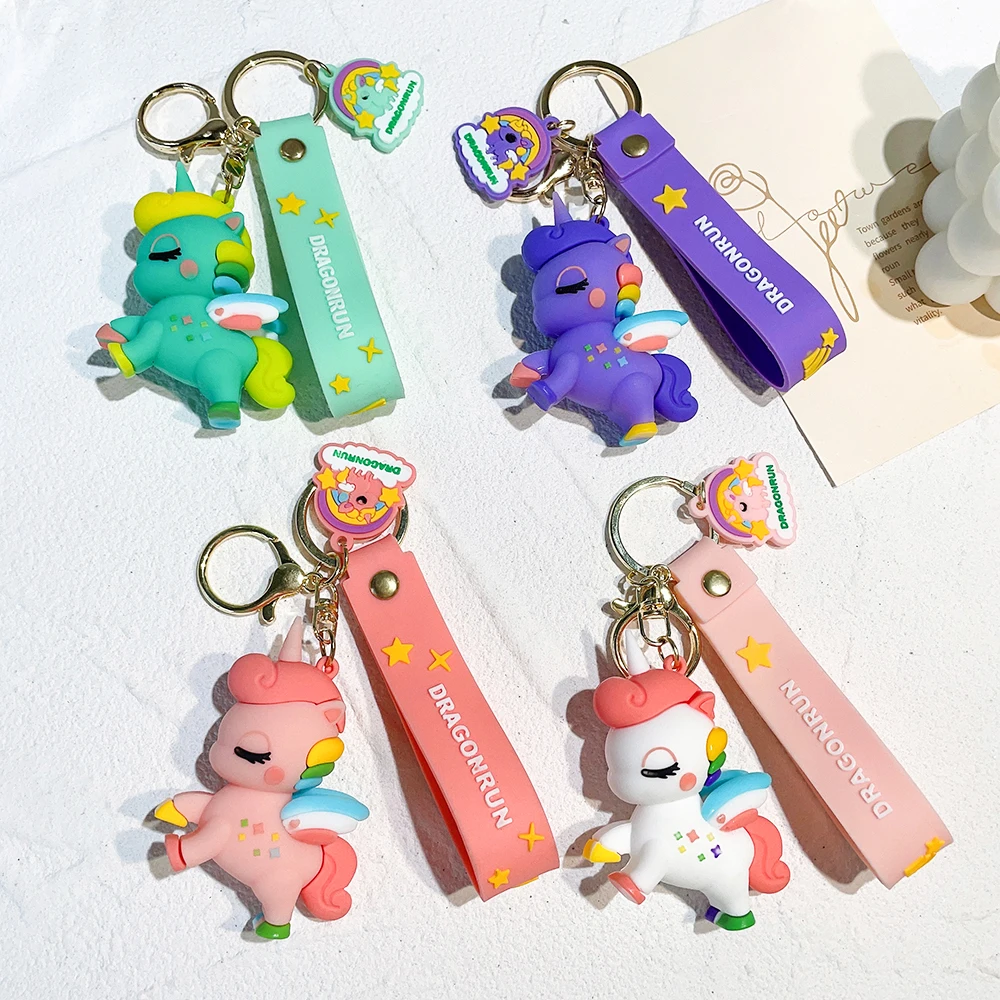 Cartoon Cute Unicorn Key Chain Rainbow Horse Key Ring Pony 123st Happy Unicornion Girl Birthday Party Decor Kids Favor Gifts