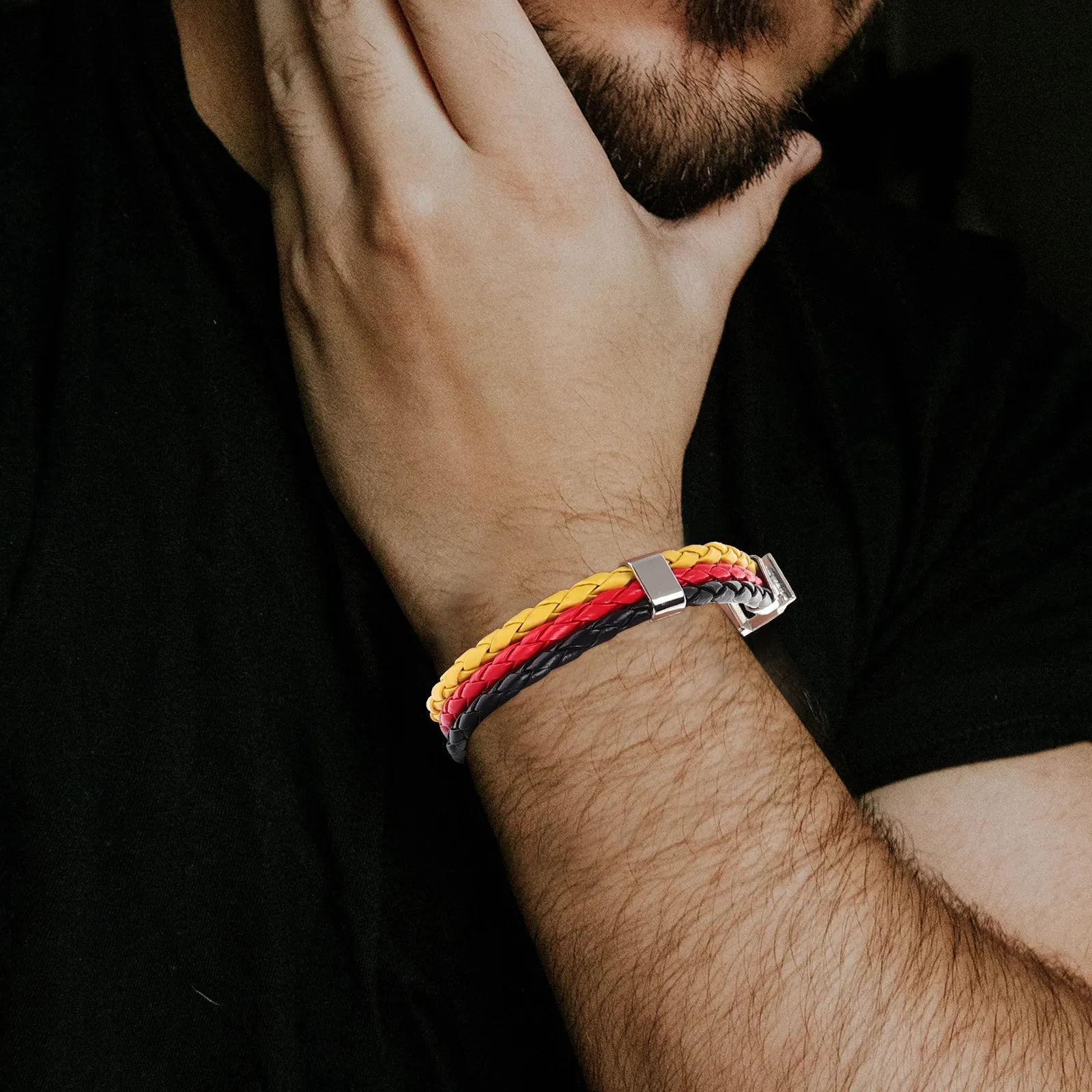 Germany Flag Bracelet Braided PU Alloy Clasp Comfortable Fit Unisex Patriotic Sports Fan Wristband National Day Jewelry
