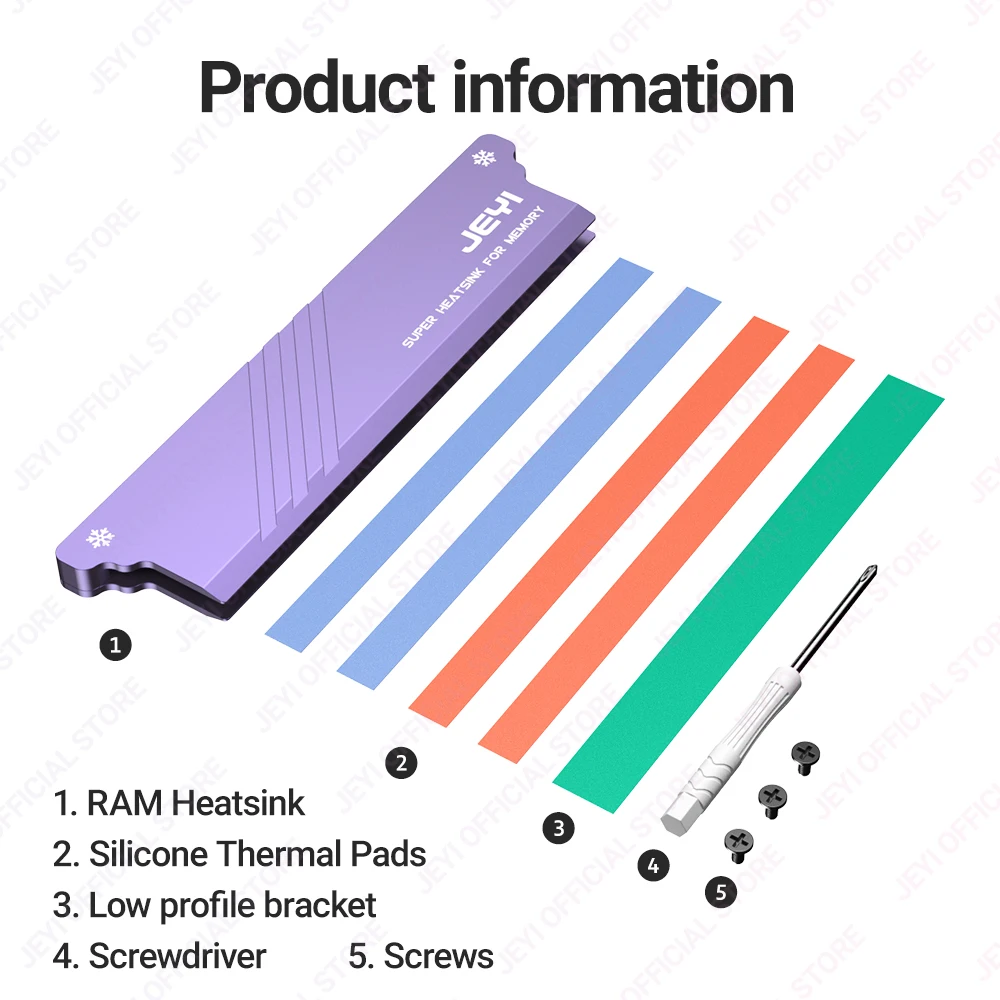 JEYI Memory RAM Heatsink With Thermal Pads, Desktop RAM Cooler DDR Radiation Dissipate for PC DIY DDR2 DDR3 DDR4 DDR5