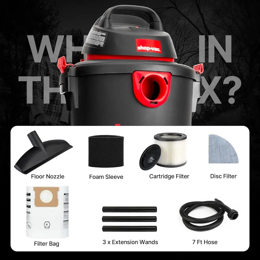 Shop-Vac 5985005 مكنسة كهربائية رطبة/جافة سعة 6 جالون، 3.5 ذروة HP، قطر 1.25 بوصة × خرطوم 7 أقدام، سلك 6 أقدام، مثالية للمنزل، المرآب، و