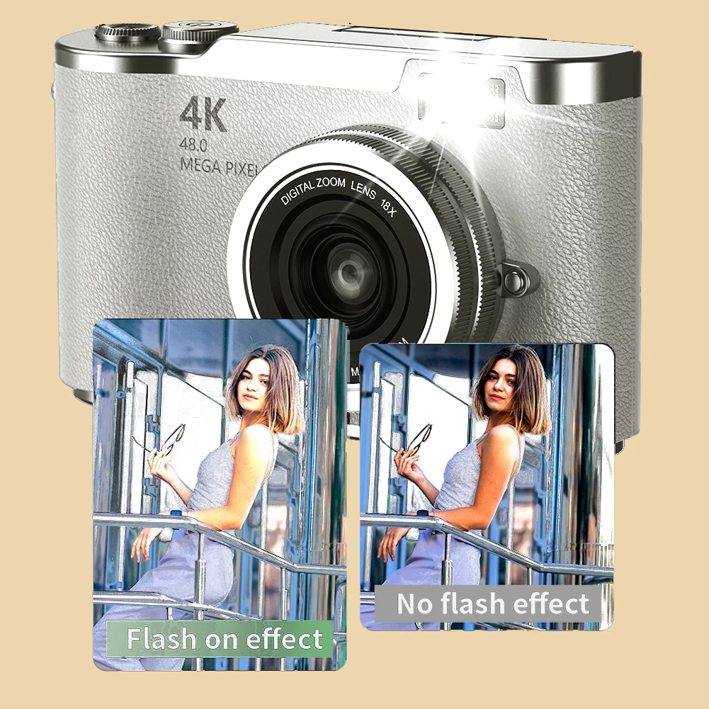 4Kデジタルカメラ 48MP ポータブルCCDカメラ 8倍ズーム コンパクト小型カメラ 180度回転スクリーン ヴィンテージカメラ ティーン/大人/初心者向け