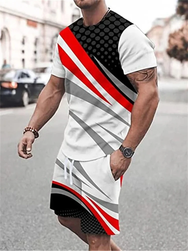 

Simple 3D Printed Beachwear, T-shirts And Shorts, Summer Sportswear, Men's Two-piece Large Casual Retro Street Wear