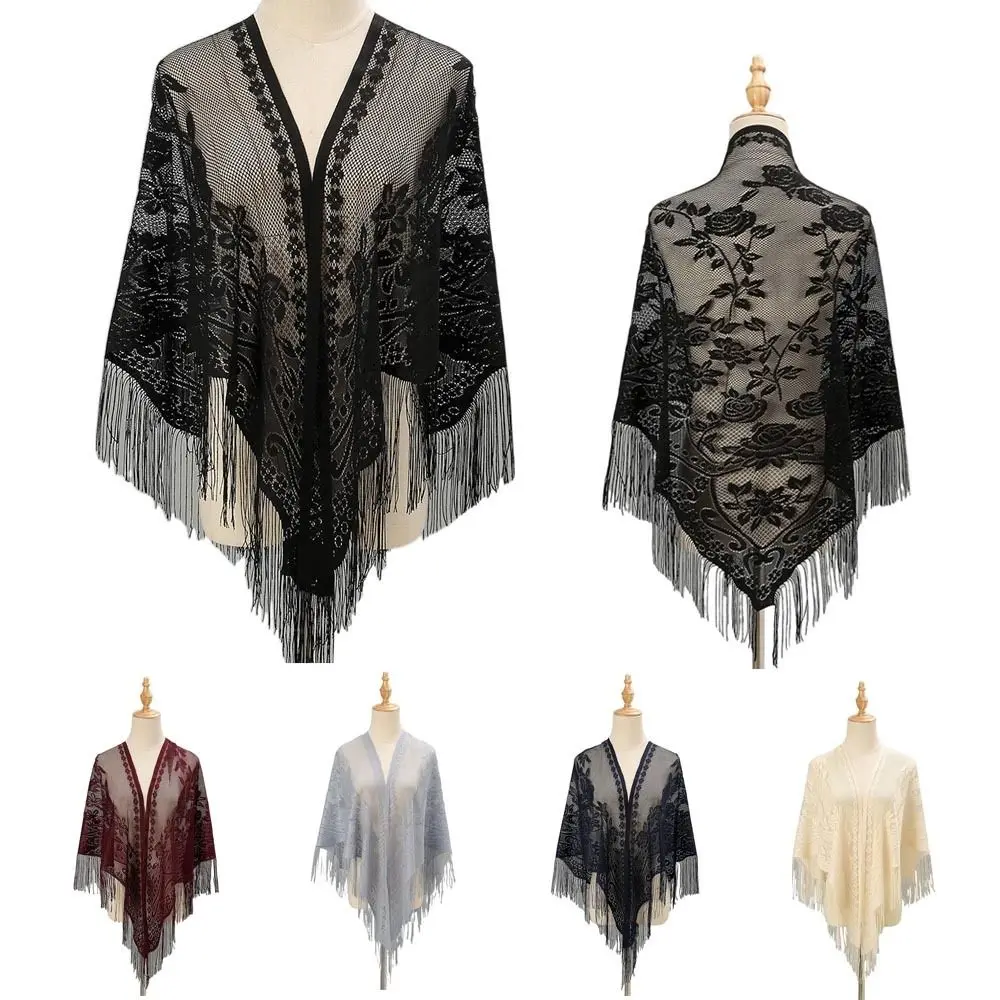 Cloak With Tassel Women Shawl Hollow Multicolored Evening Prom Cape Tulle Shawl Cosplay
