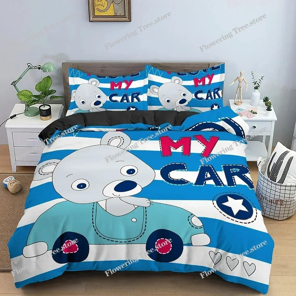 

Cartoon Bear And Car Bedding Set Boys Girls Twin Queen Size Duvet Cover Pillowcase Bed Kids Adult Home Textileextile