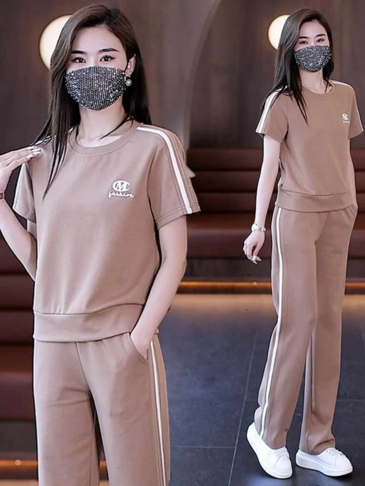 Summer 2026 Women's Short Sleeve Casual Sportswear Set High End Slimming Stylish Age Reducing Internet Famous Two Piece Set