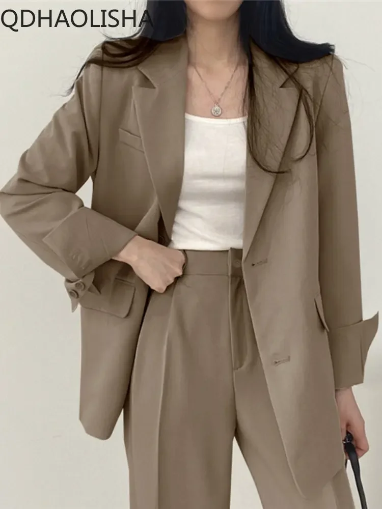 Blazer feminino fino monocromático, jaqueta de viajante temperamentado, casacos da primavera, vestuário da moda coreana, tops femininos, senhora do