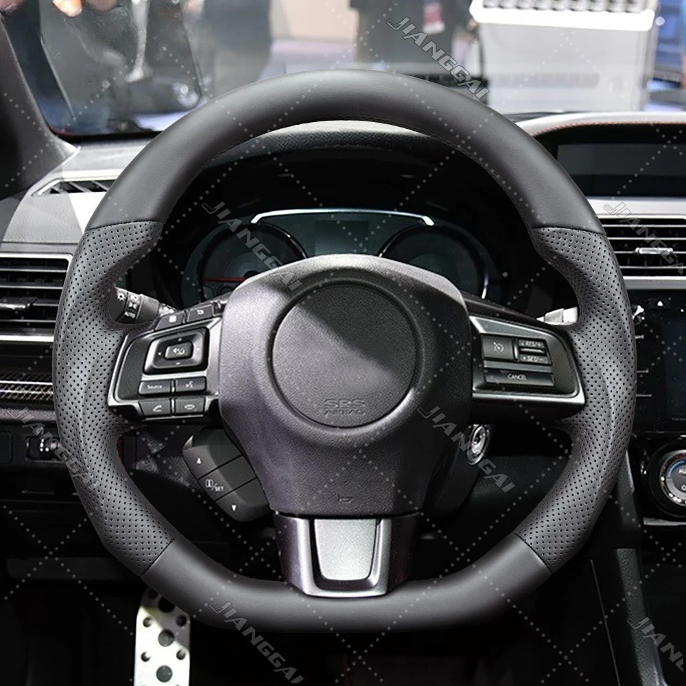 Full Black Leather Sport Steering Wheel Fit for Subaru WRX STI IMPREZA 2015-2020 Black Stitching No Heating Function Steering Wheel Car Accessories